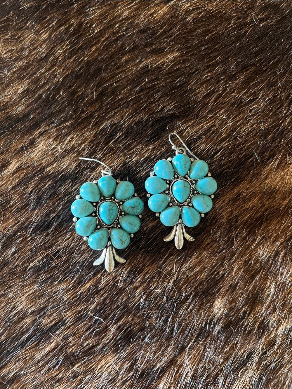 Turquoise Floral Cluster Drop Earrings